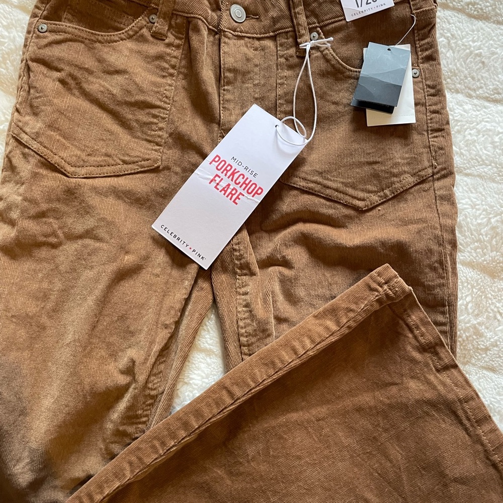 NWT Celebrity Pink tan corduroy, mid rise, flare, pants, size 1 - Picture 3 of 6